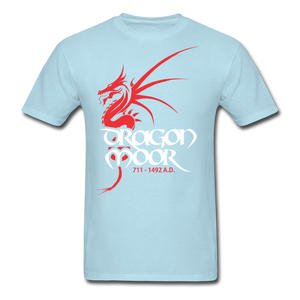 Dragon Moor Tee.. Red Dragon - Heather Black - powder blue