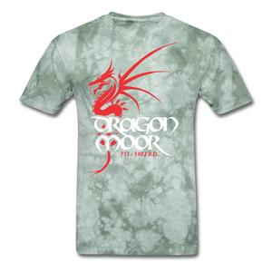 Dragon Moor Tee.. Red Dragon - Heather Black - military green tie dye