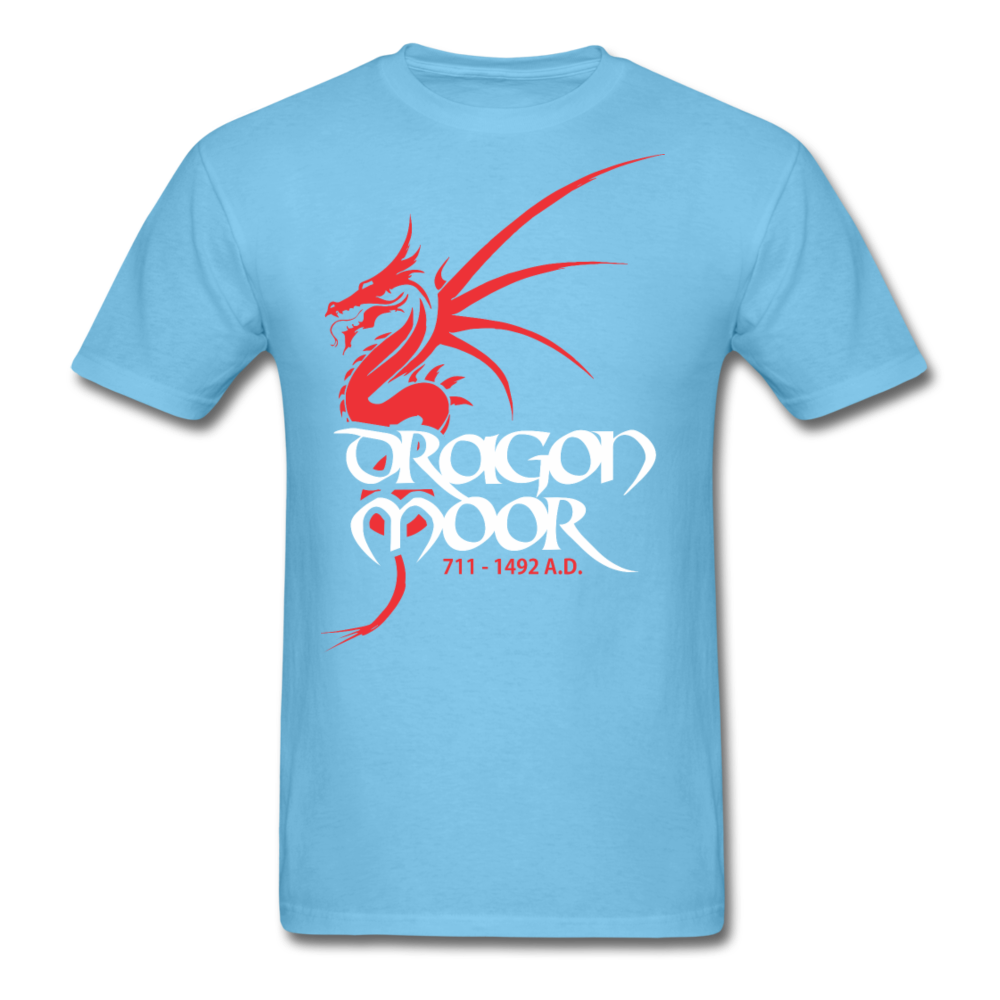 Dragon Moor Tee.. Red Dragon - Heather Black - aquatic blue